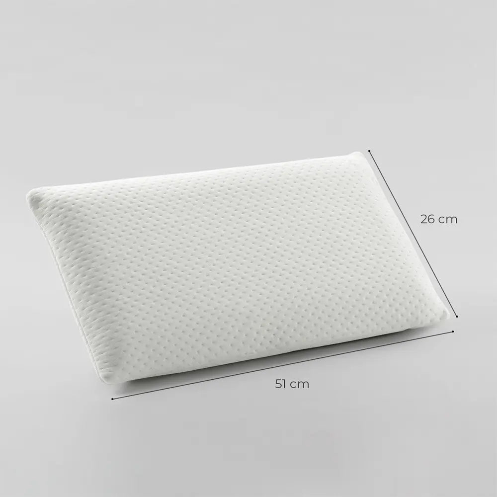 White pillow with dimensions on a light gray background