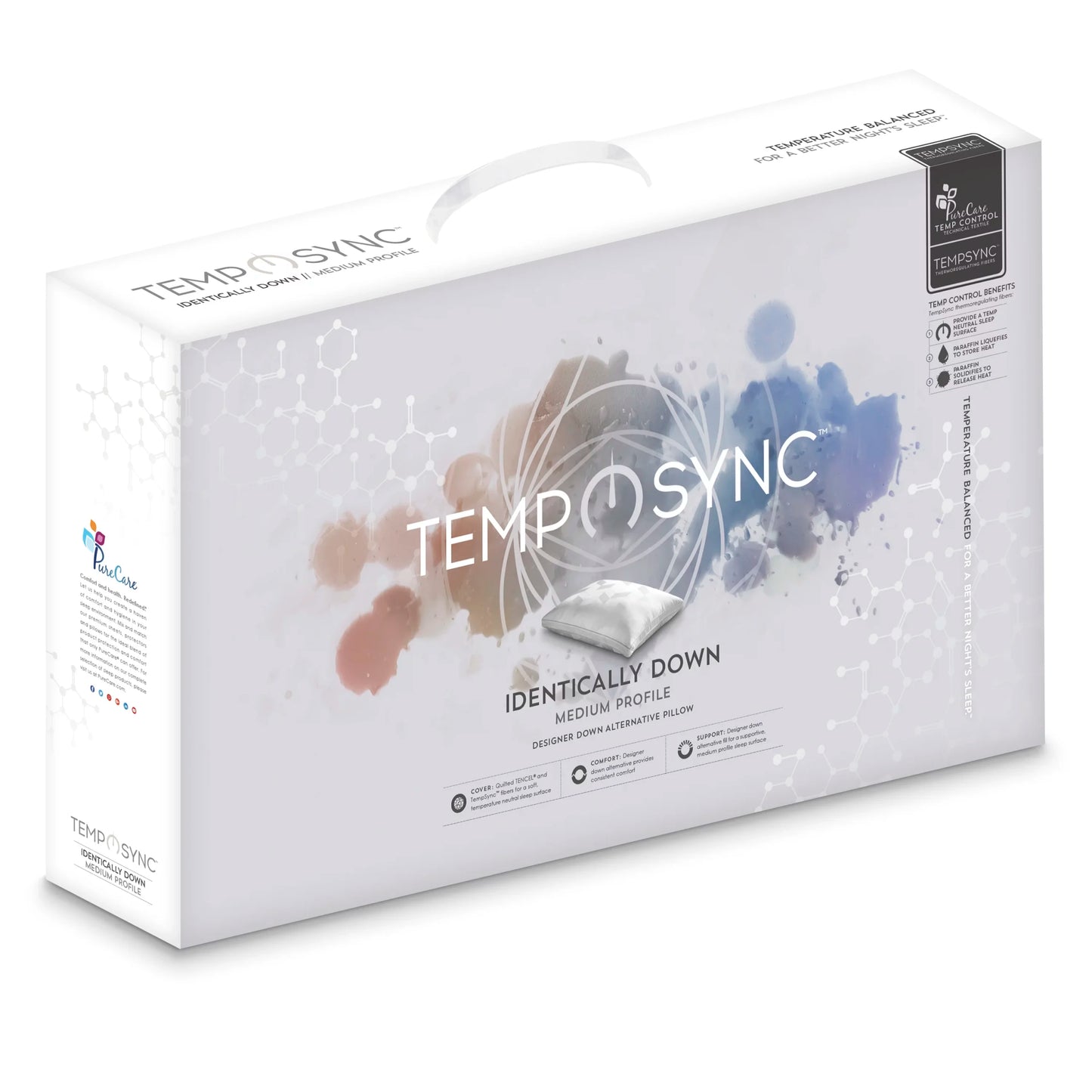 package of the temp-sync (low loft) pillow by purecare