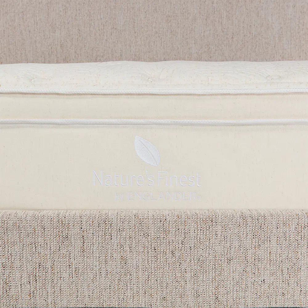 Close-up of a textured fabric with 'Nature's Finest' branding.