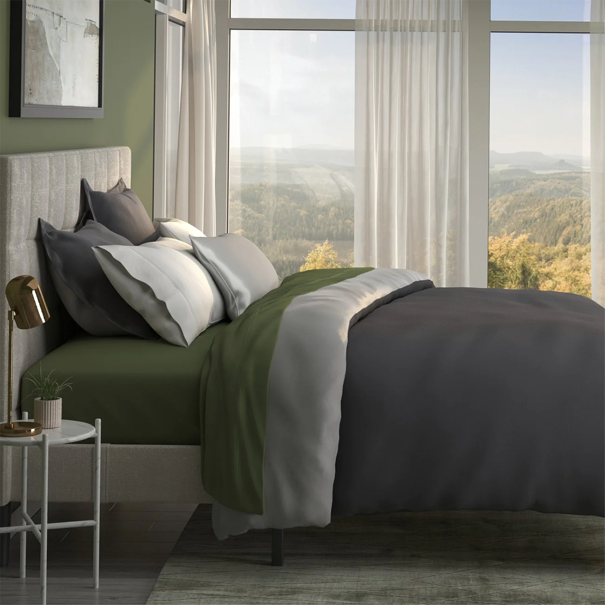 Bamboo Duvet Cover by PureCare Gray on bed