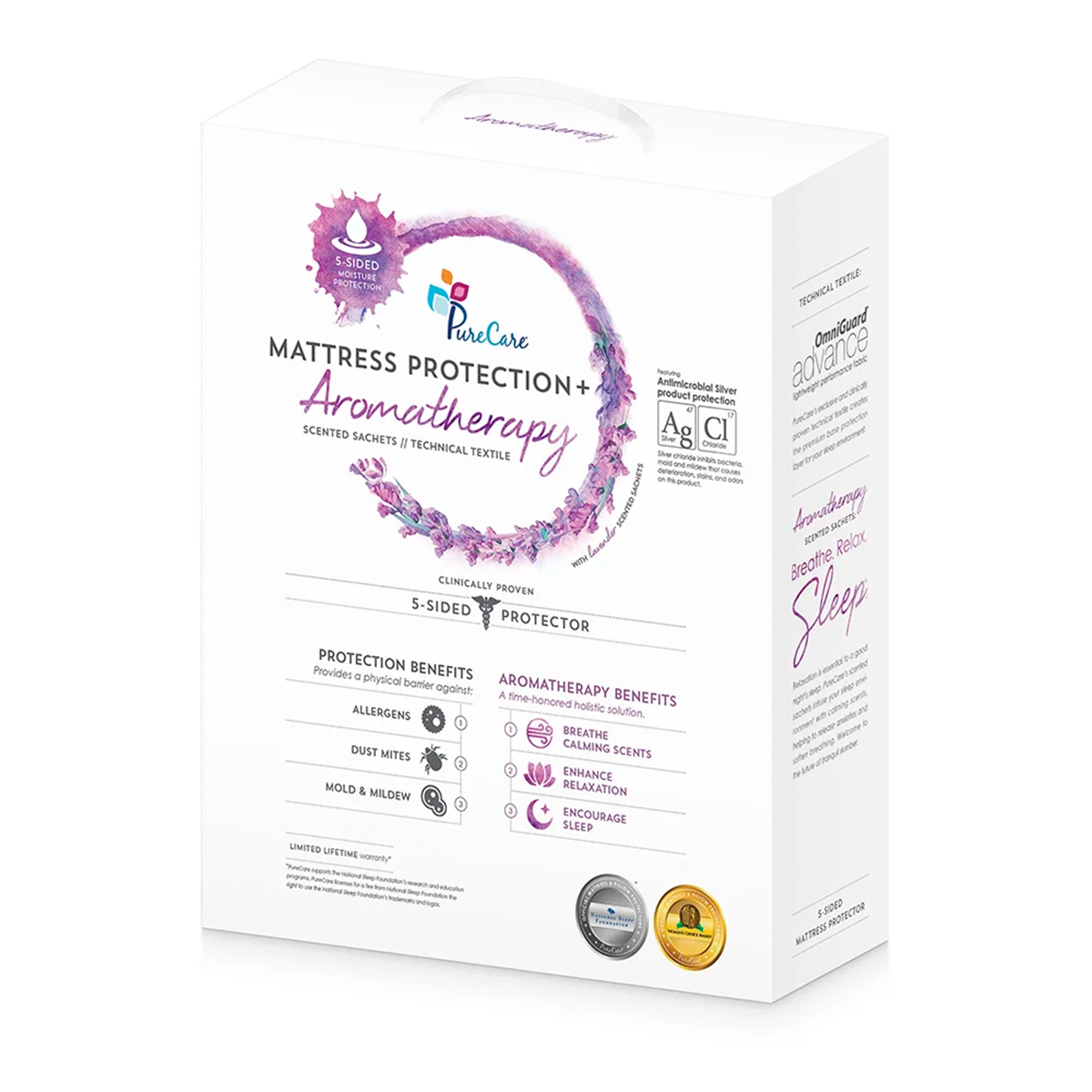 aromatherapy mattress protector by purecare package
