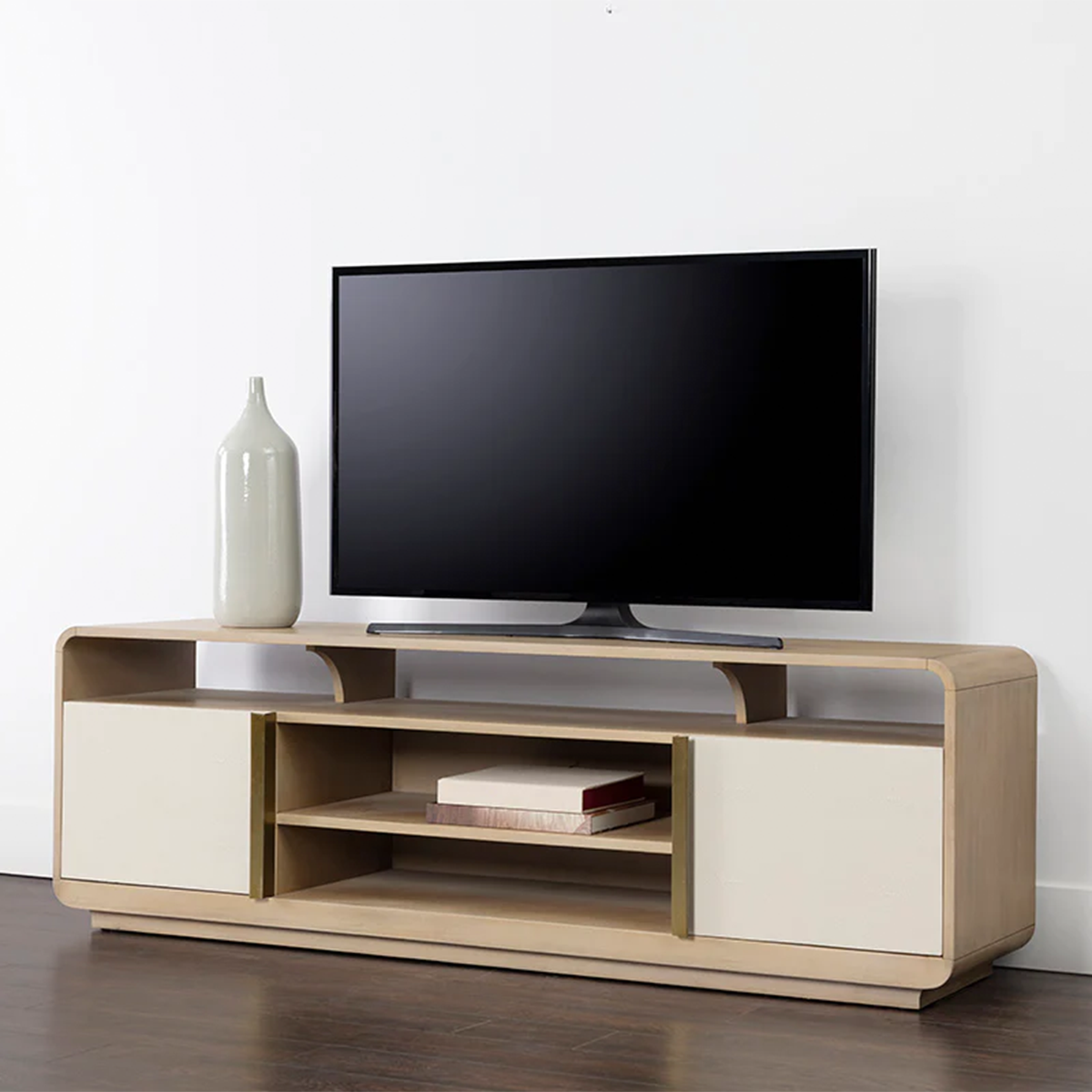 lifestyle image of kayden media console and cabinet by sunpan